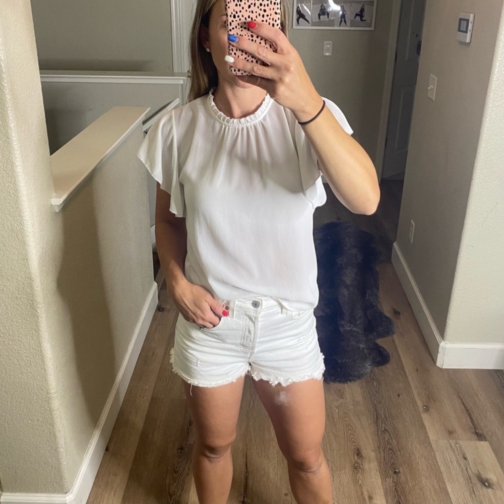 Boohoo white ruffle high neck blouse